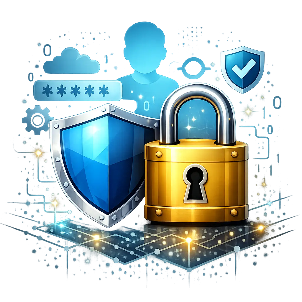 개인정보 보호를 위한 계정 보안 설정 자물쇠와 방패 그래픽 일러스트