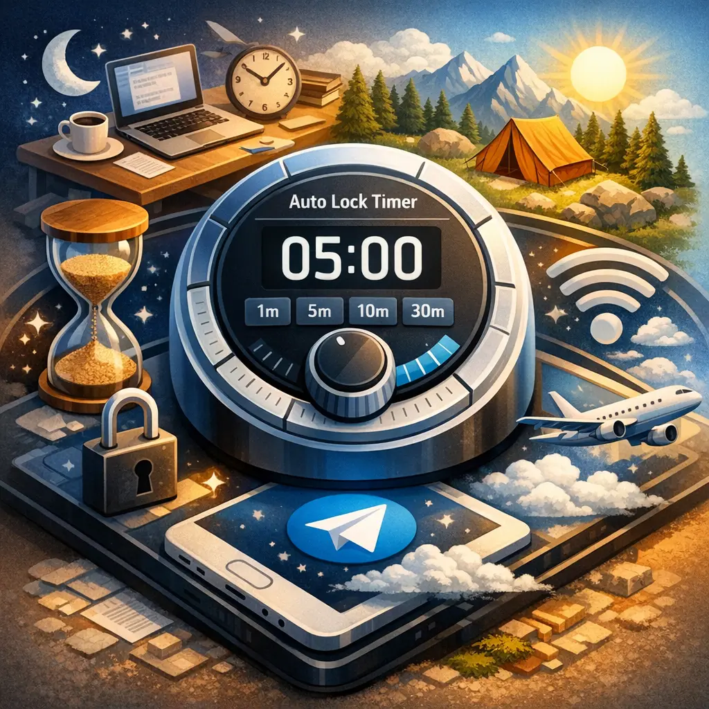 다양한 사용 환경에 대응하여 텔레그램 자동 잠금 대기 시간을 설정하는 타이머 메뉴 이미지