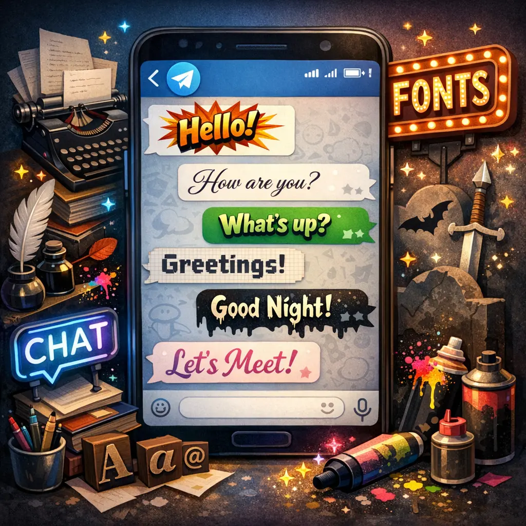 다양한 스타일의 디자인 서체가 적용된 텔레그램 채팅 화면 예시 이미지