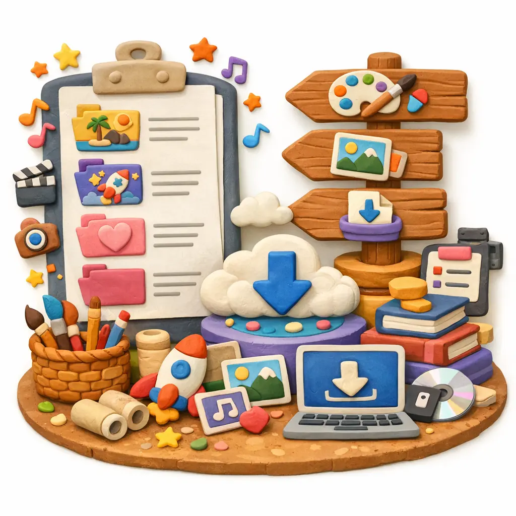 스타일별 인기 테마 리스트와 리소스 다운로드 페이지가 나열된 사용자 인터페이스 화면