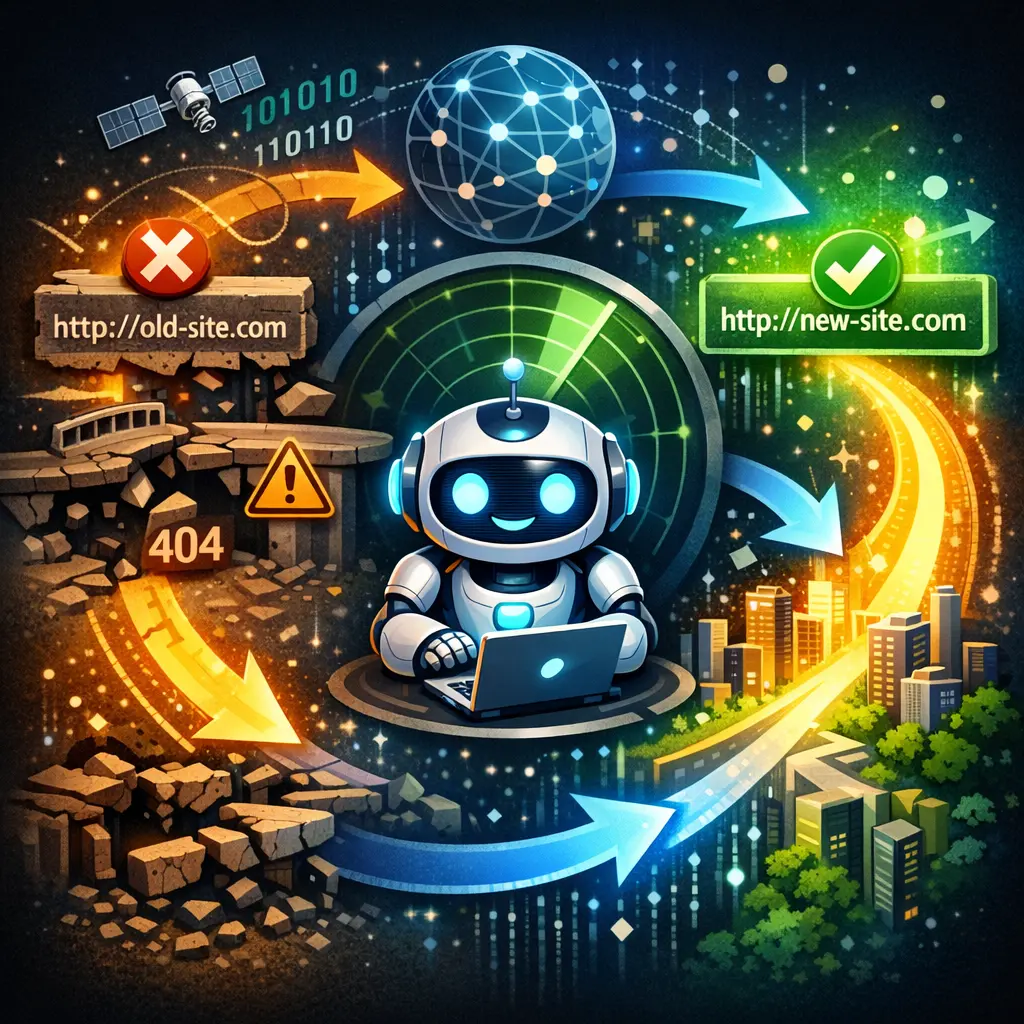 실시간 도메인 변동을 추적하여 최신 경로로 자동 연결하는 스마트 봇 시스템 인포그래픽