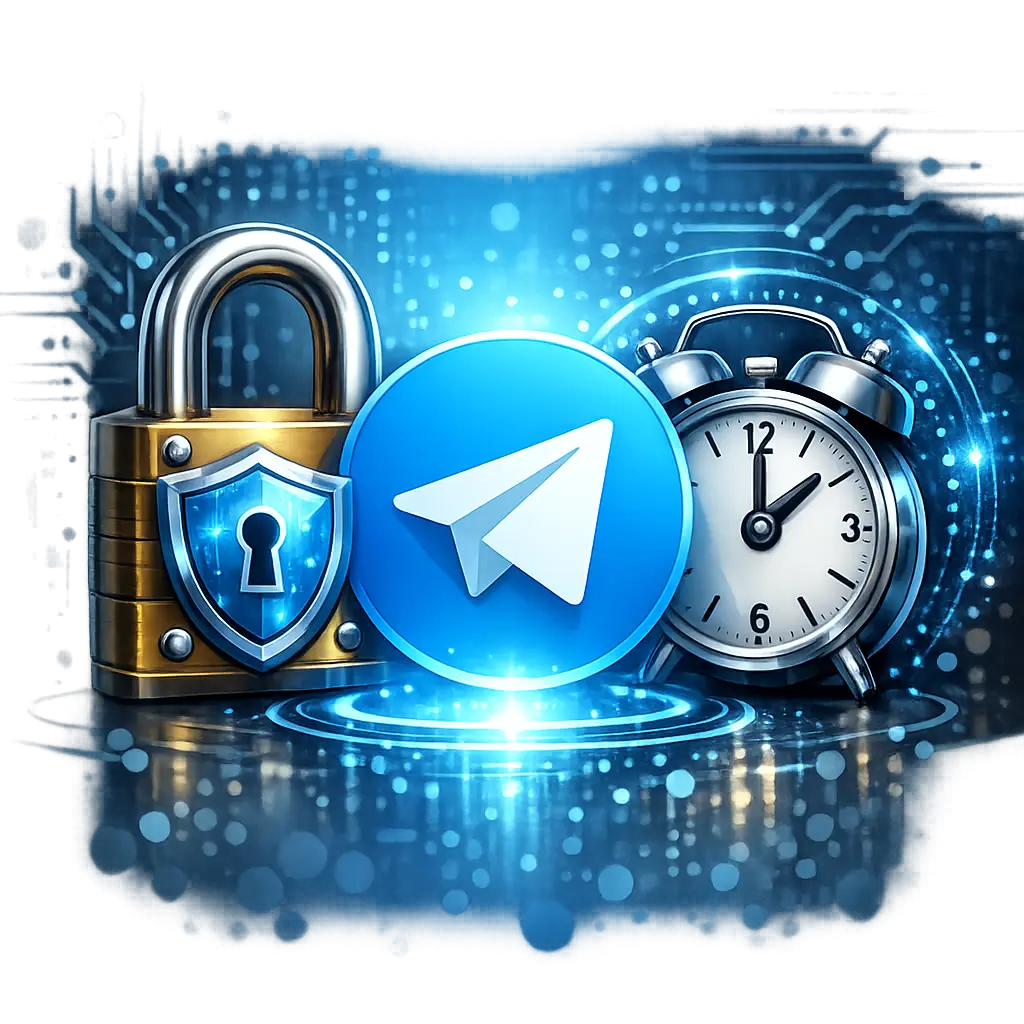 자물쇠와 시계 아이콘으로 표현한 텔레그램 메신저 보안 강화 설정 화면