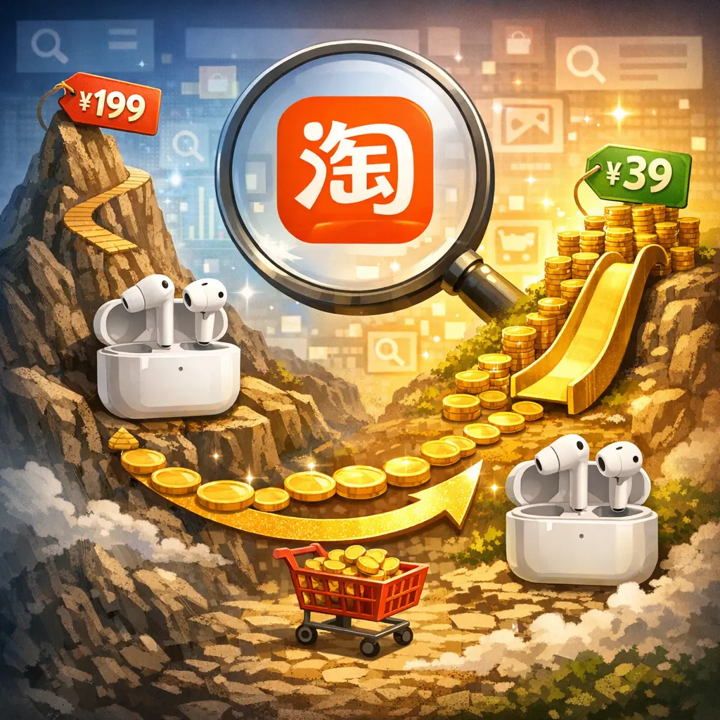 타오바오 앱 내 사진 검색 기능을 활용해 동일 제품의 가장 저렴한 가격을 찾아내는 모습