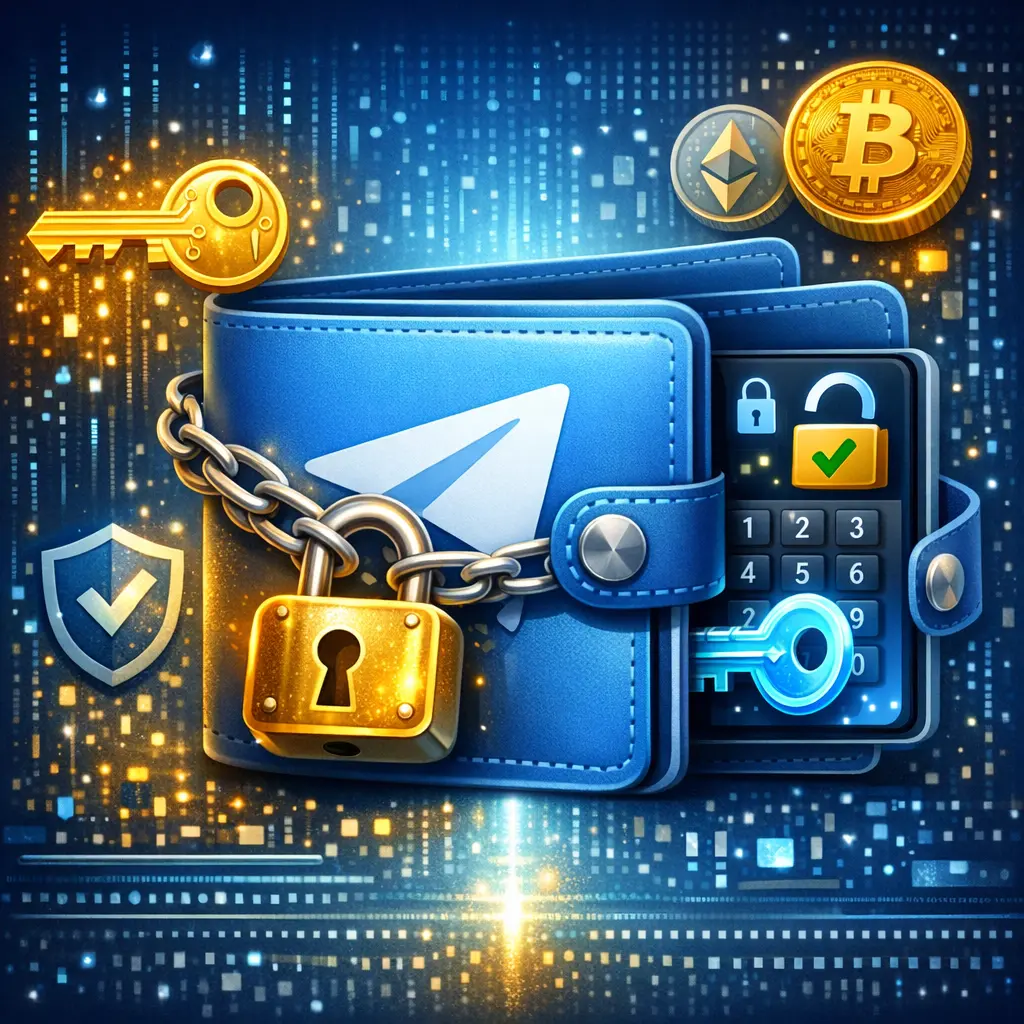 텔레그램 가상자산 지갑 보안 키와 잠금 해제 절차 시각화