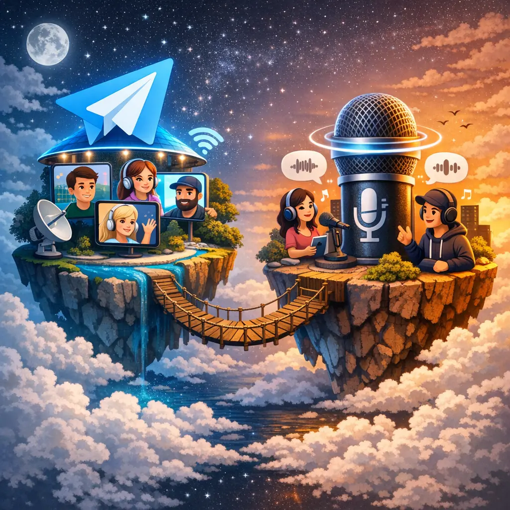 텔레그램 앱의 그룹 영상 통화 및 음성 채팅 인터페이스 레이아웃