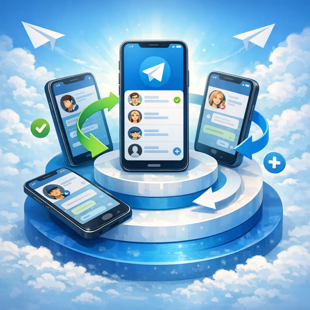 텔레그램 앱 내 다중 계정 전환 기능을 보여주는 모바일 화면 인터페이스 시각화 이미지