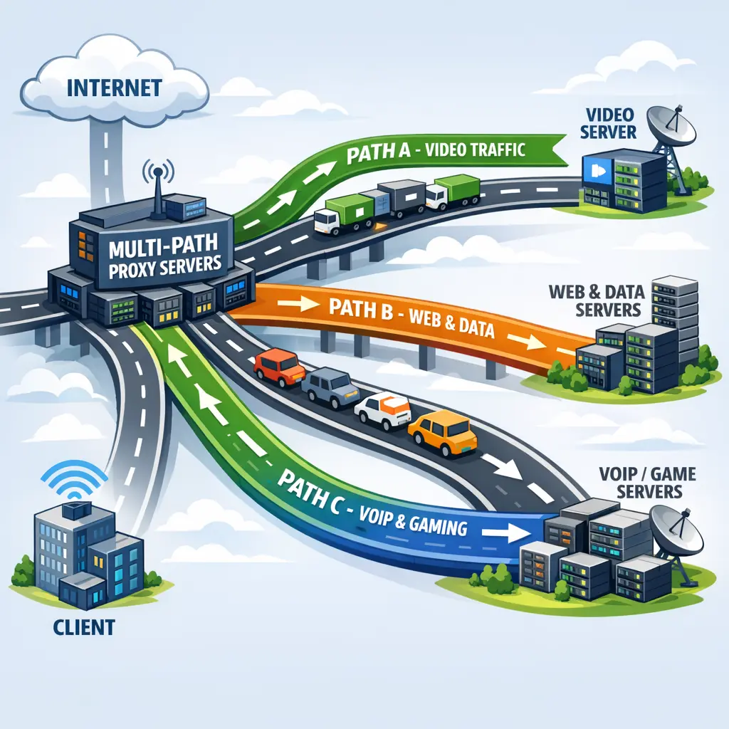 다중 경로 프록시 서버를 활용한 네트워크 대역대 분산 관리 시각화 도표