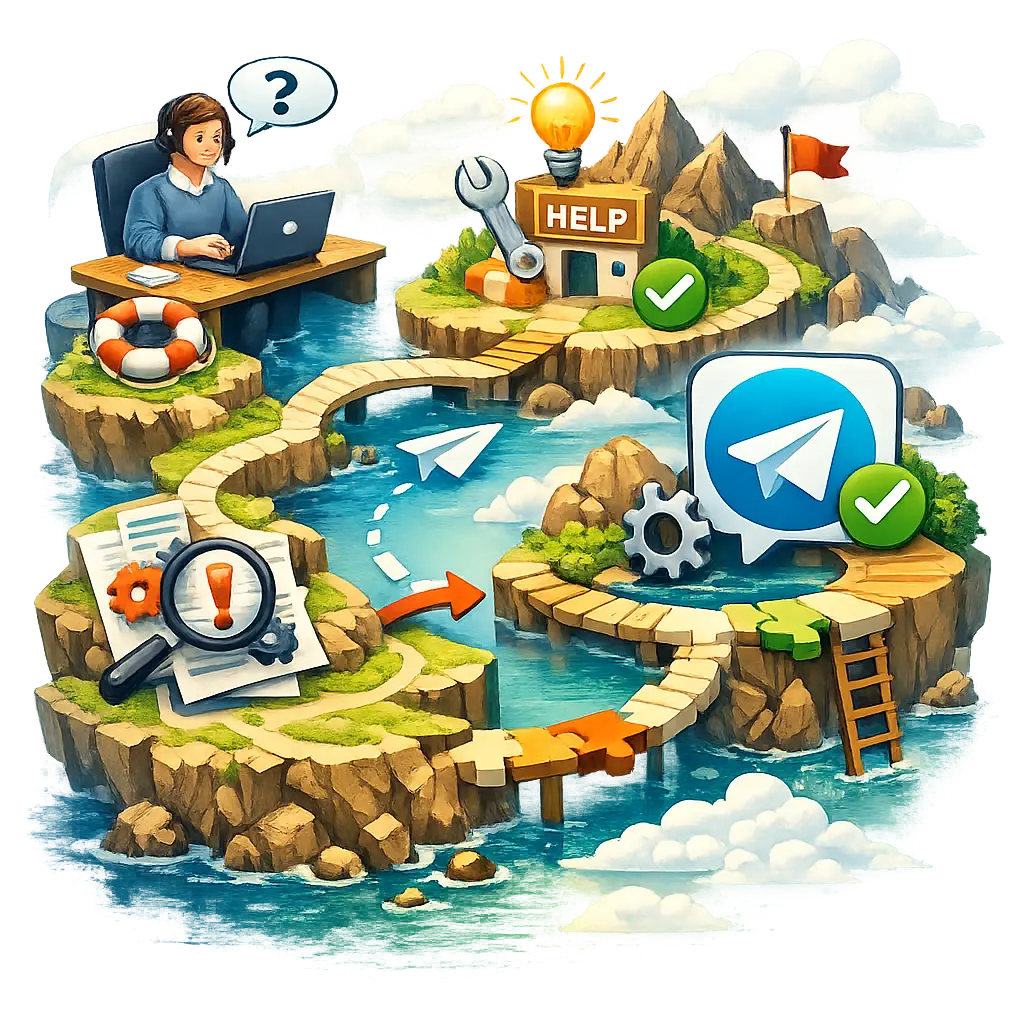 텔레그램 고객지원 문의 및 문제 해결 경로 안내 그래픽 이미지