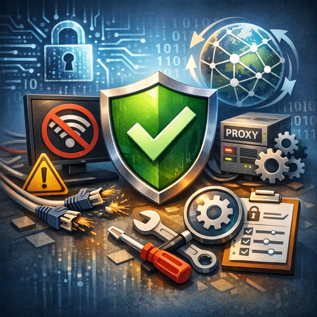 인터넷 연결 오류 해결을 위한 PC 보안 설정 및 프록시 구성 안내
