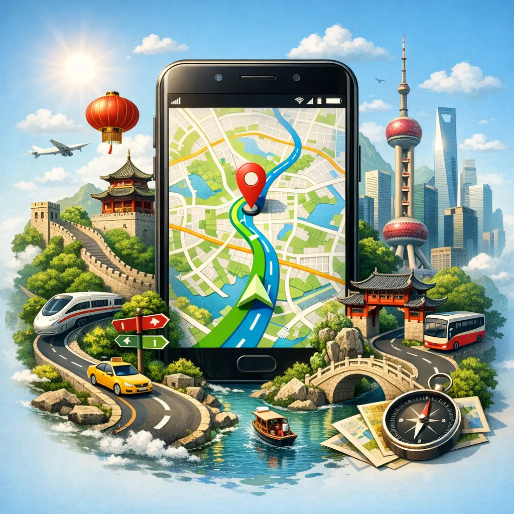 중국에서 길 찾기 필수인 현지 지도 앱이 켜진 스마트폰 화면