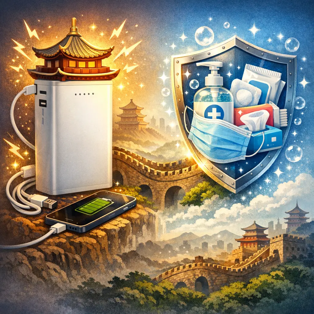 중국 현지에서 활용도가 높았던 휴대용 보조배터리와 위생용품 세트
