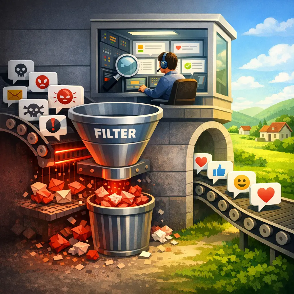 실시간 스팸 필터링과 관리자 검수를 통한 커뮤니티 정화 과정 시각화