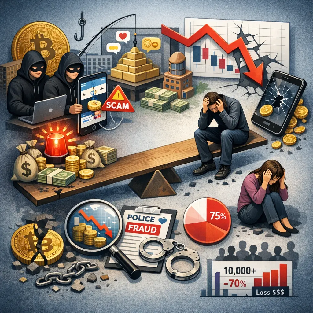 가상자산 P2P 사기 수법 및 피해 현황을 시각화한 인포그래픽 통계 차트
