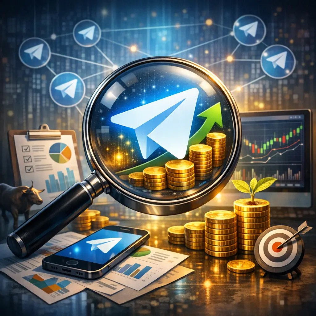 수익성 높은 우량 텔레그램 채널을 선별하는 전문적인 통찰력 시각화 이미지