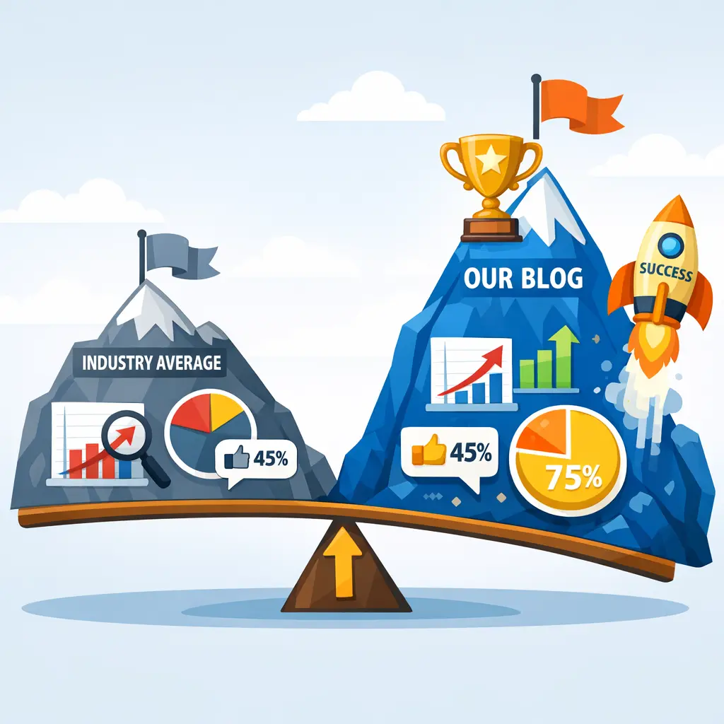 업계 평균 대비 자사 블로그 성과 지표 비교 벤치마킹 차트