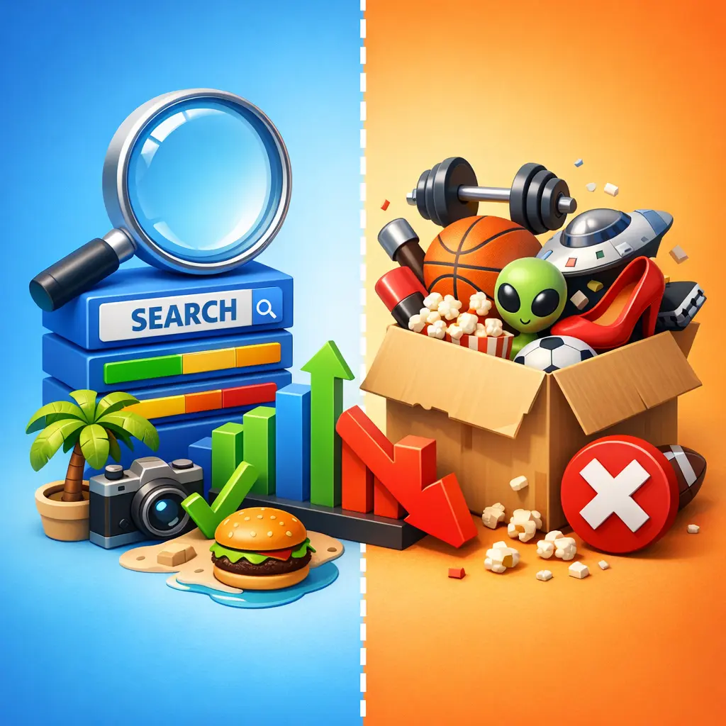 검색 키워드와 콘텐츠 불일치를 나타내는 데이터 비교 인포그래픽