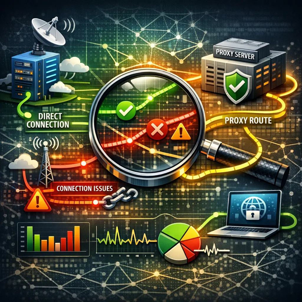 네트워크 통신 환경과 프록시 서버 우회 경로의 연결 상태 분석 도표
