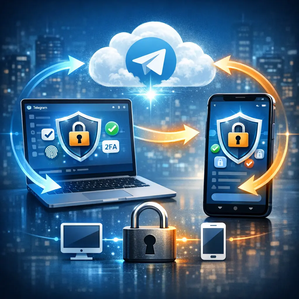 PC와 모바일 간 보안 설정이 실시간으로 연동되는 텔레그램 데스크톱 인터페이스 예시