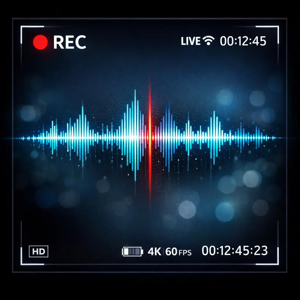 REC 아이콘과 사운드 파형이 표시된 실시간 영상 기록 인터페이스