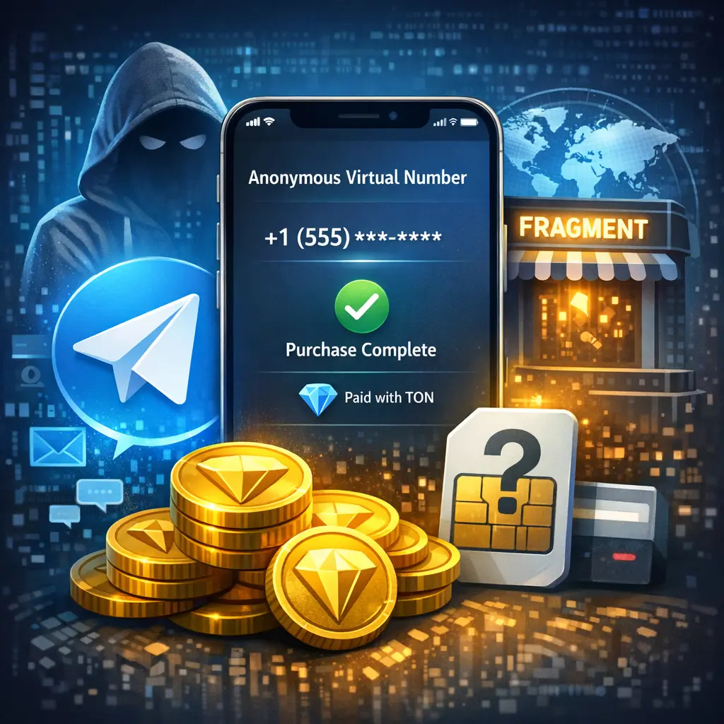 TON 코인으로 구매 완료된 텔레그램 프래그먼트 익명 가상번호 이미지
