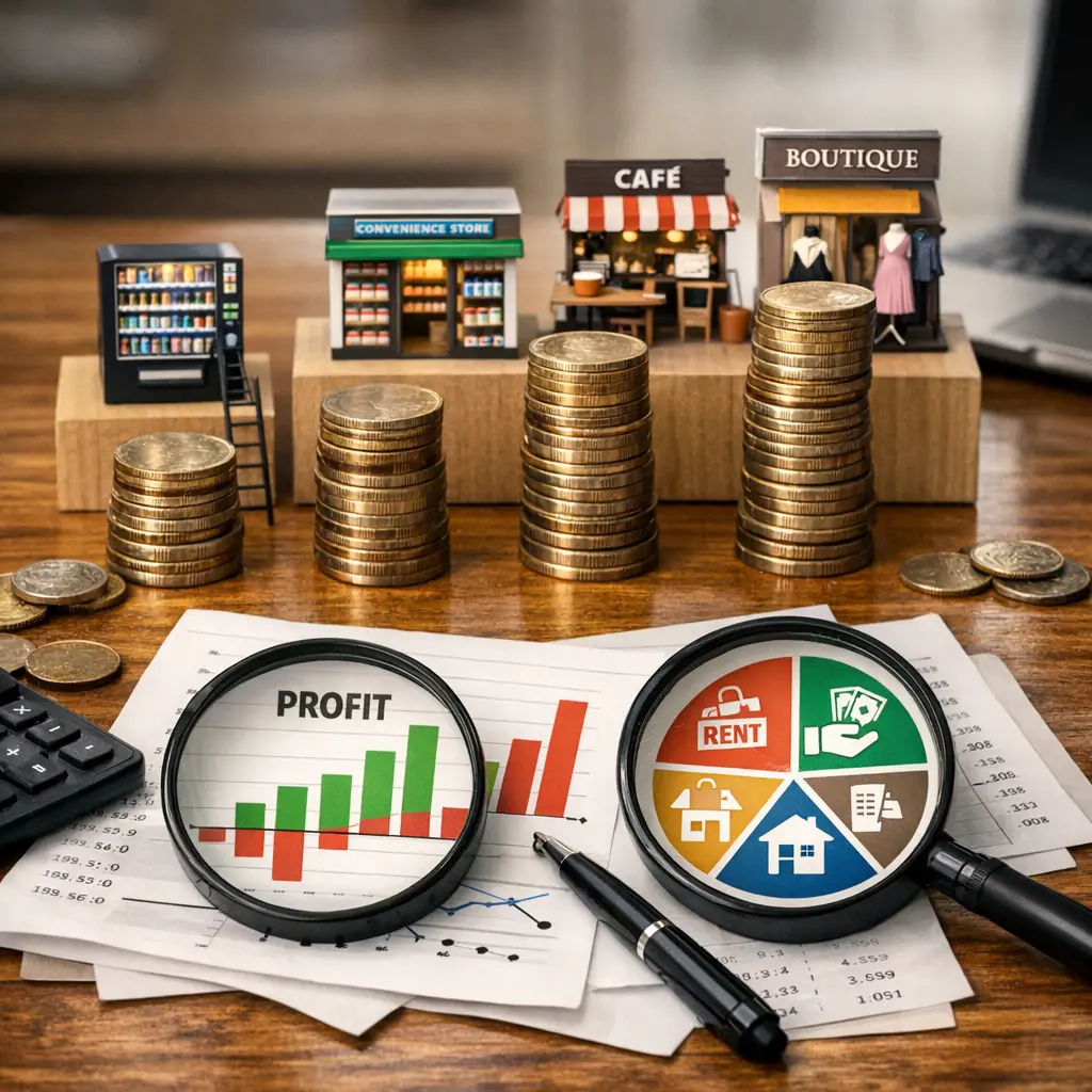 업종별 무인 매장 수익성 및 주요 지출 항목 비교 분석 인포그래픽 차트