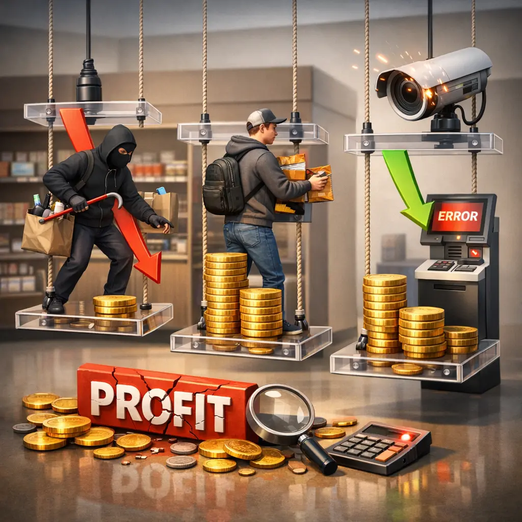 무인 점포 도난 손실 발생 시나리오별 실질 영업이익률 하락폭 비교 그래프