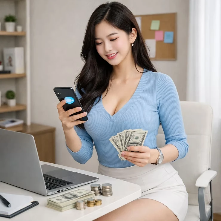 스마트폰과 지폐를 쥐고 있는 사람