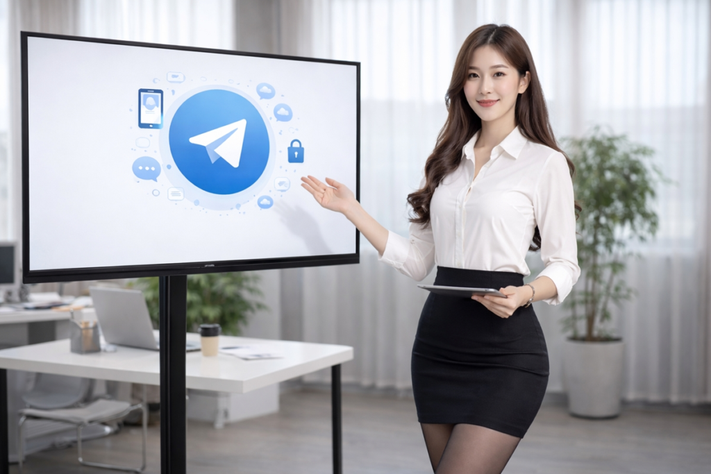 텔레그램 프로젠테이션을 하는 여성