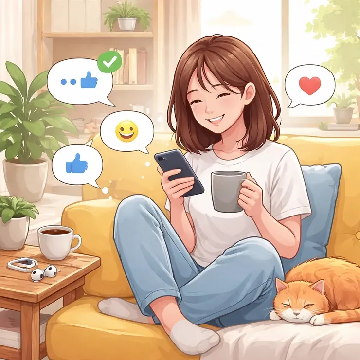 편안한 소파에서 스마트폰 이용하기