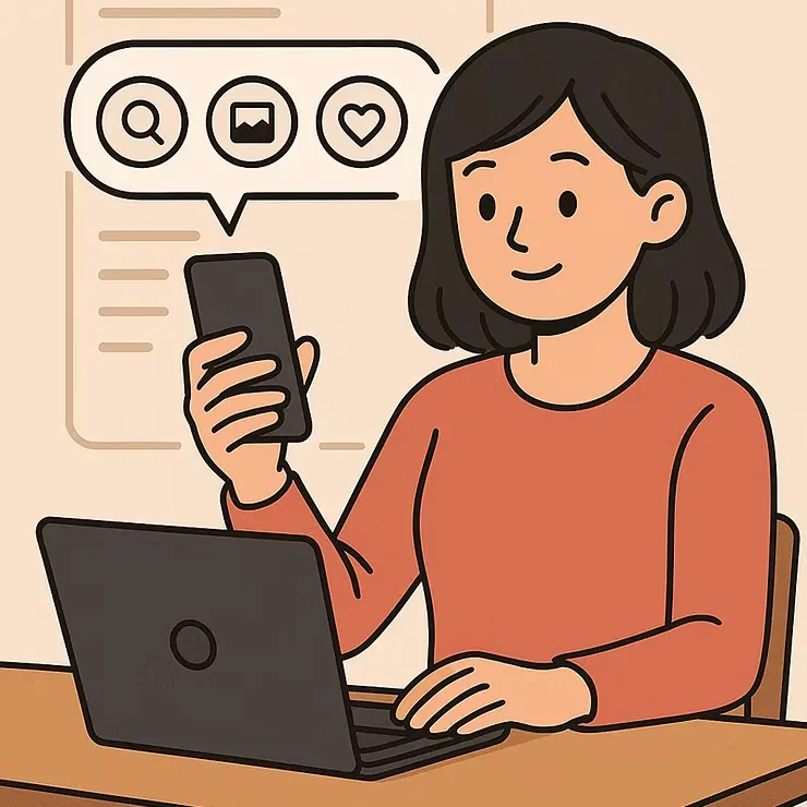 앉아서 핸드폰을 보는 여성