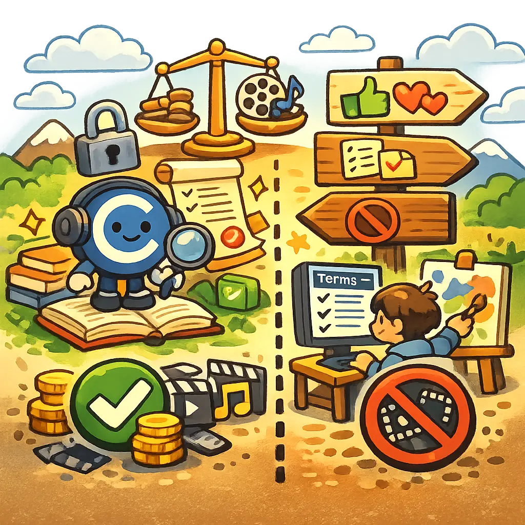 올바른 저작권 준수와 콘텐츠 이용 범위를 안내하는 그래픽 이미지